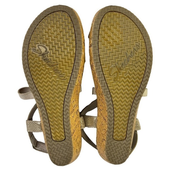 Skechers‎ Sandals Womens 9.5 Luxe Foam Cork Beige And Metallic Snake Skin Shoes - Picture 9 of 10